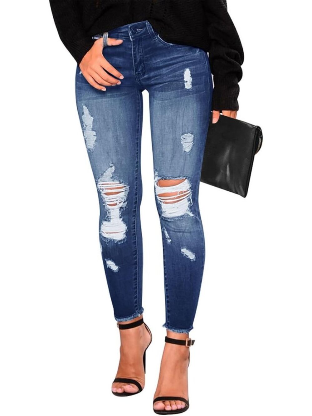 Trendy Women's Distressed Skinny Ripped Jeans | Stretchy Denim Pants